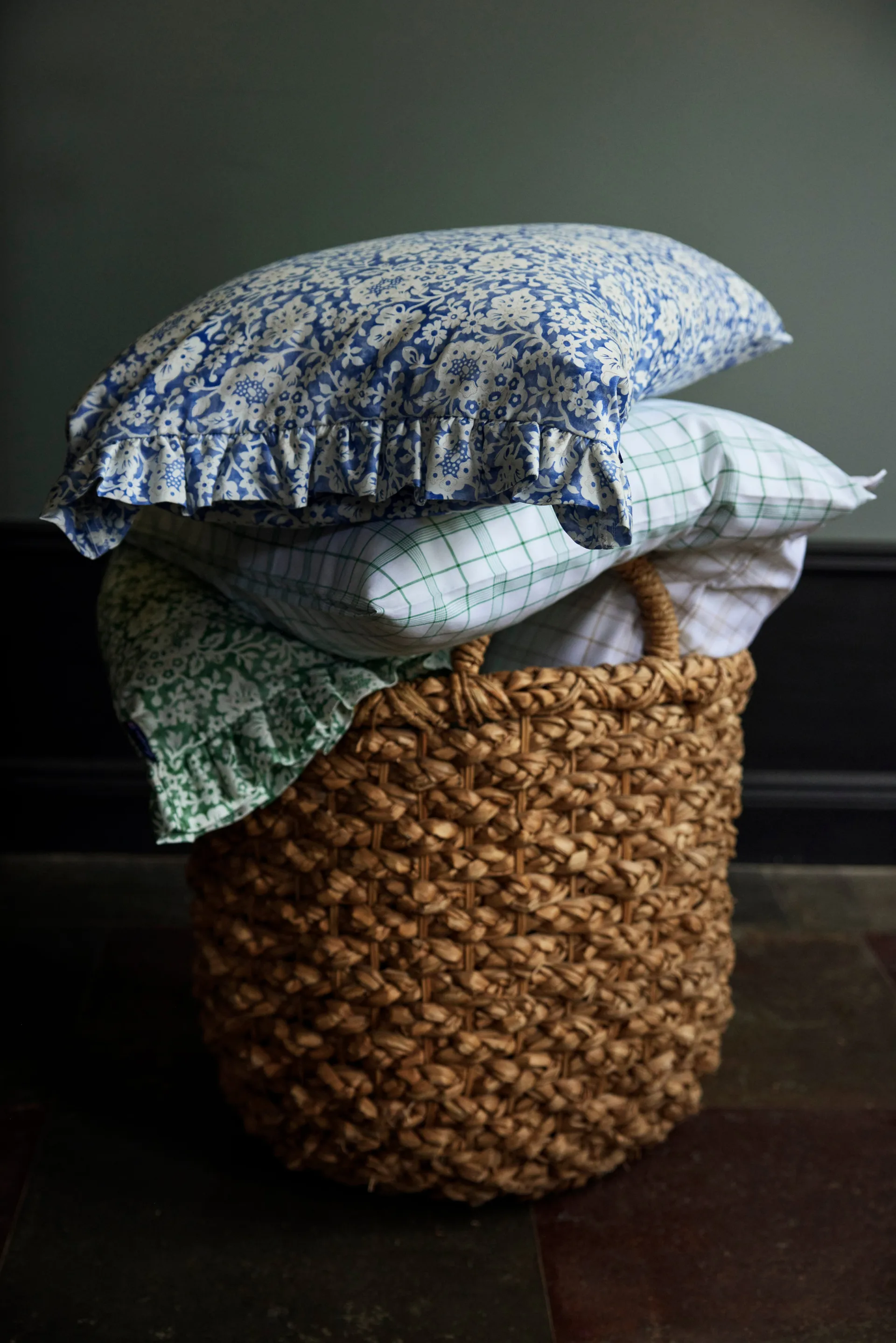 Blue Floral Printed Cotton Sateen beddengoedset, 50x60 cm, 220x220 cm Lexington