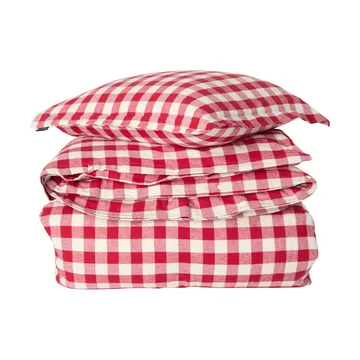 Checked cotton flannel dekbedovertrek - Red-light beige, 2 st 50x60 cm/220x220 cm - Lexington