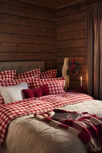 Checked Cotton Flannel kussensloop 50x60 cm - Red-light beige - Lexington