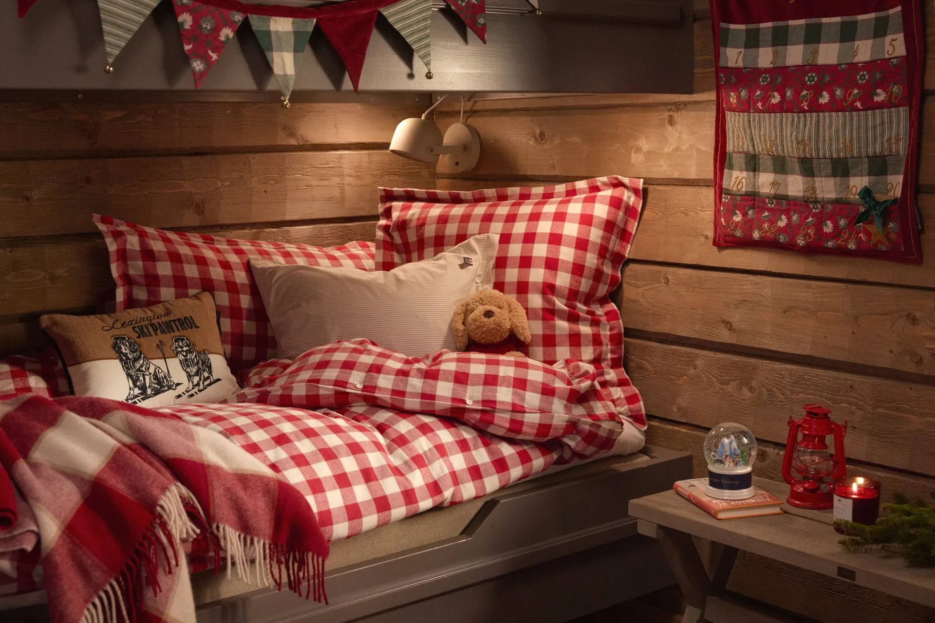 Checked Cotton Flannel kussensloop 50x60 cm, Red-light beige Lexington