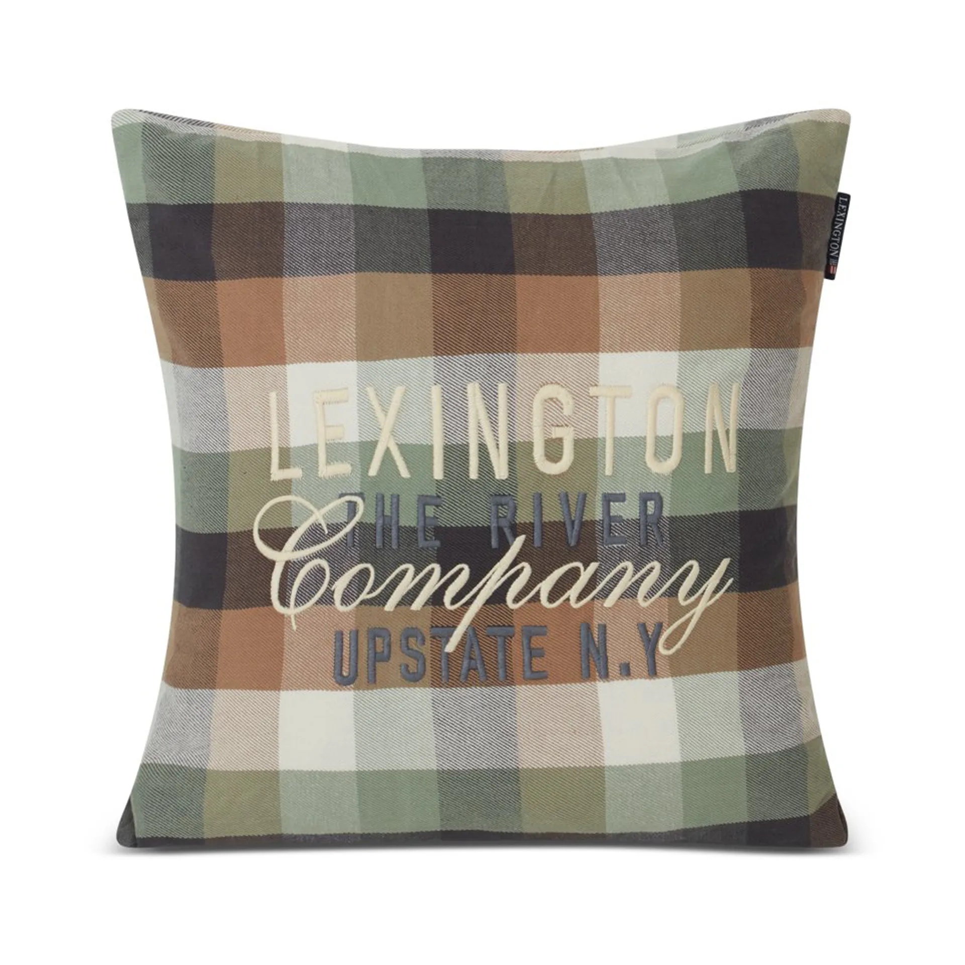 Checked Cotton Flannel Logo kussenhoes 50x50 cm, Beige Lexington