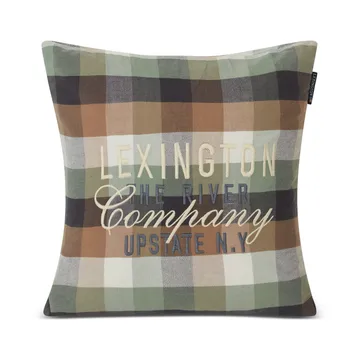 Checked Cotton Flannel Logo kussenhoes 50x50 cm - Beige - Lexington