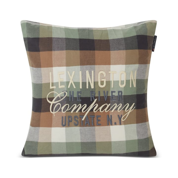Checked Cotton Flannel Logo kussenhoes 50x50 cm - Beige - Lexington