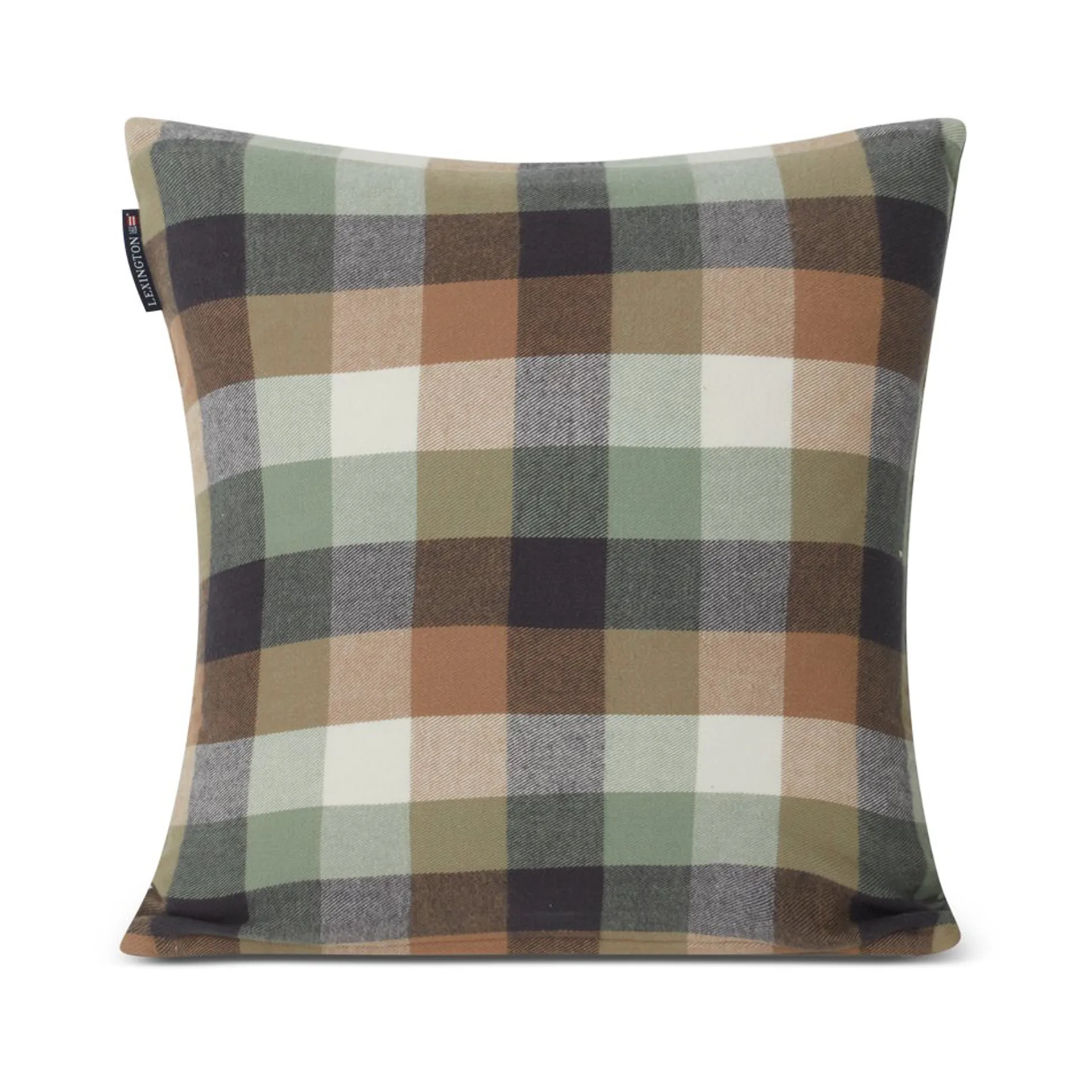 Checked Cotton Flannel Logo kussenhoes 50x50 cm, Beige Lexington