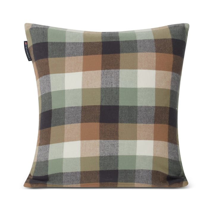 Checked Cotton Flannel Logo kussenhoes 50x50 cm, Beige Lexington