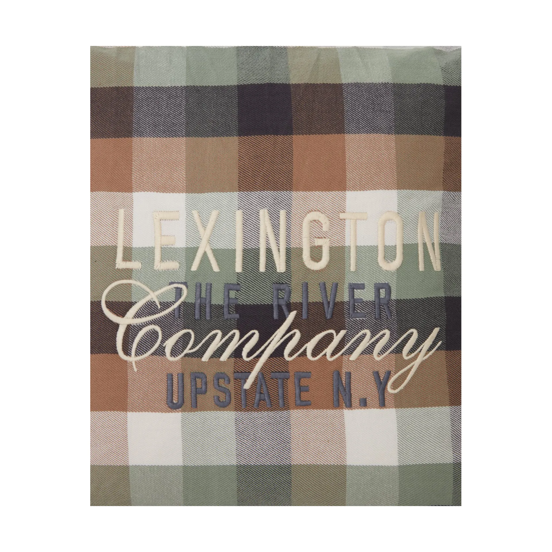 Checked Cotton Flannel Logo kussenhoes 50x50 cm, Beige Lexington