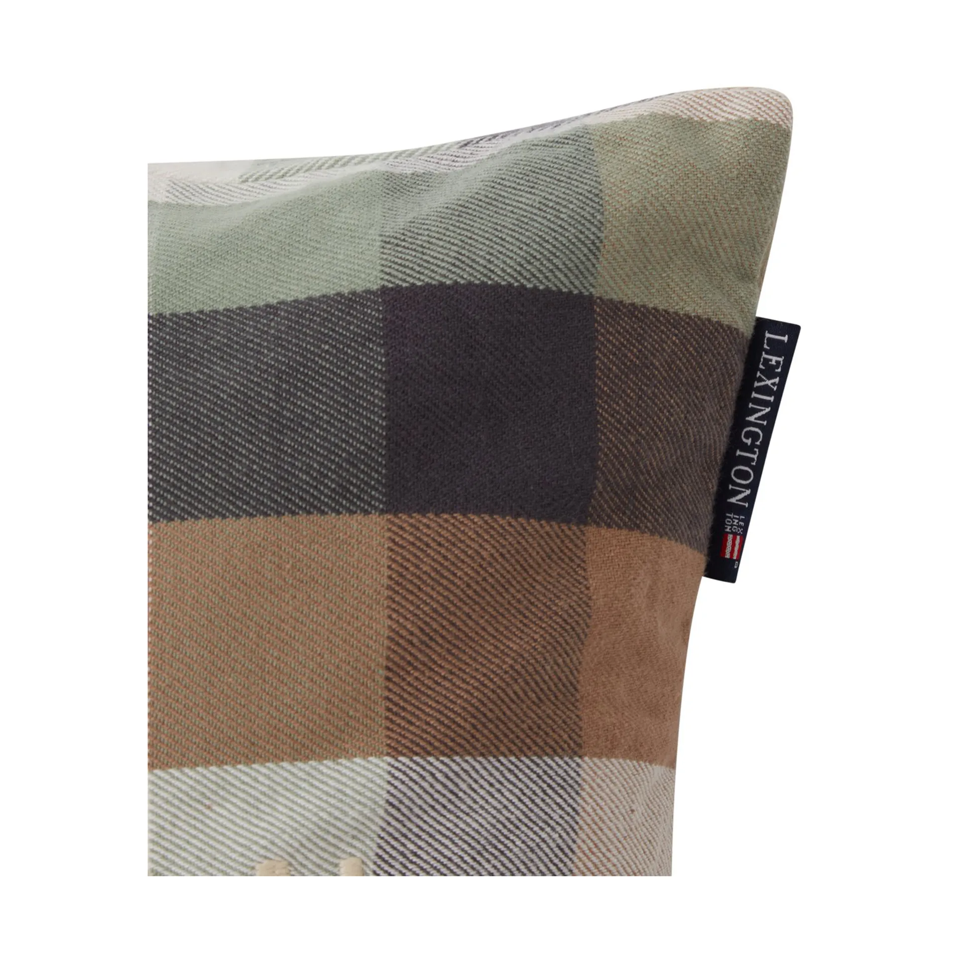 Checked Cotton Flannel Logo kussenhoes 50x50 cm, Beige Lexington