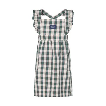 Checked cotton linen kinderschort - Green-Light beige-red, 4-6 år - Lexington