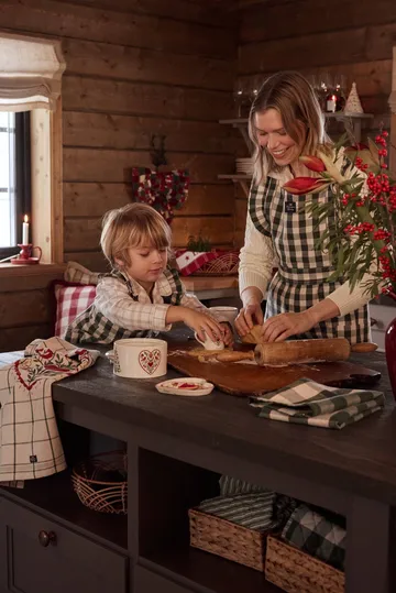 Checked cotton linen kinderschort - Green-Light beige-red, 4-6 år - Lexington