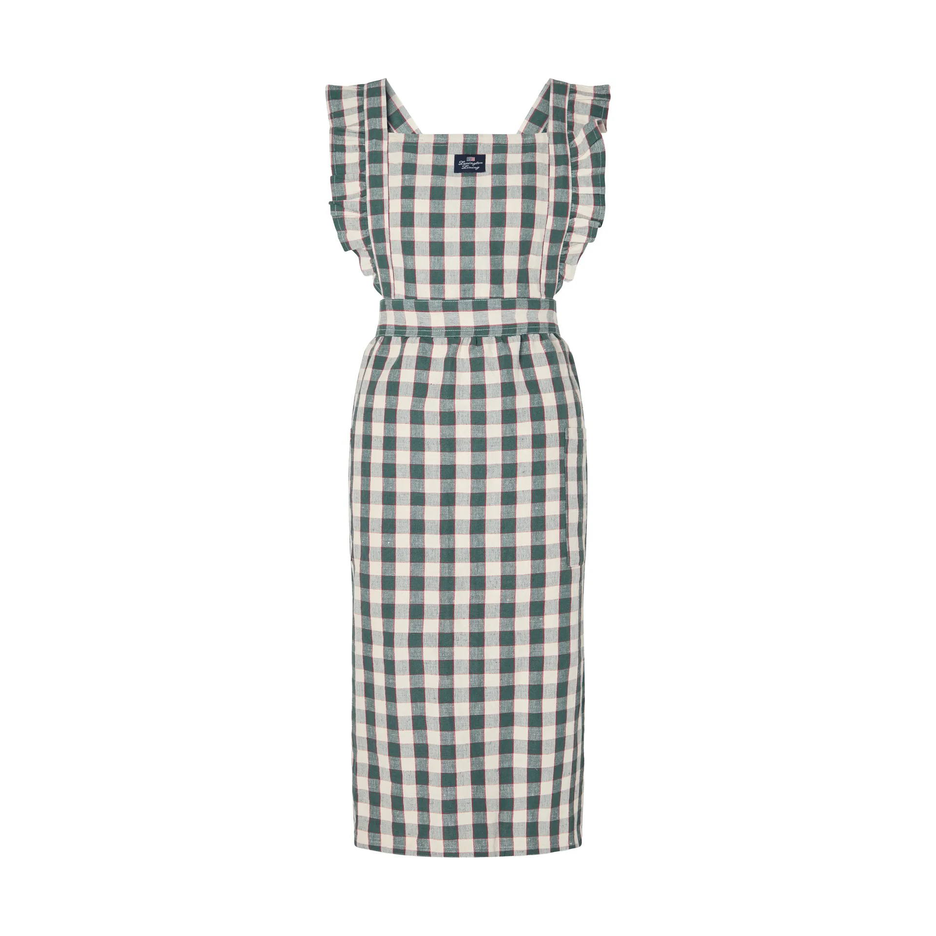 Checked cotton linen schort, Green-Light beige-red Lexington