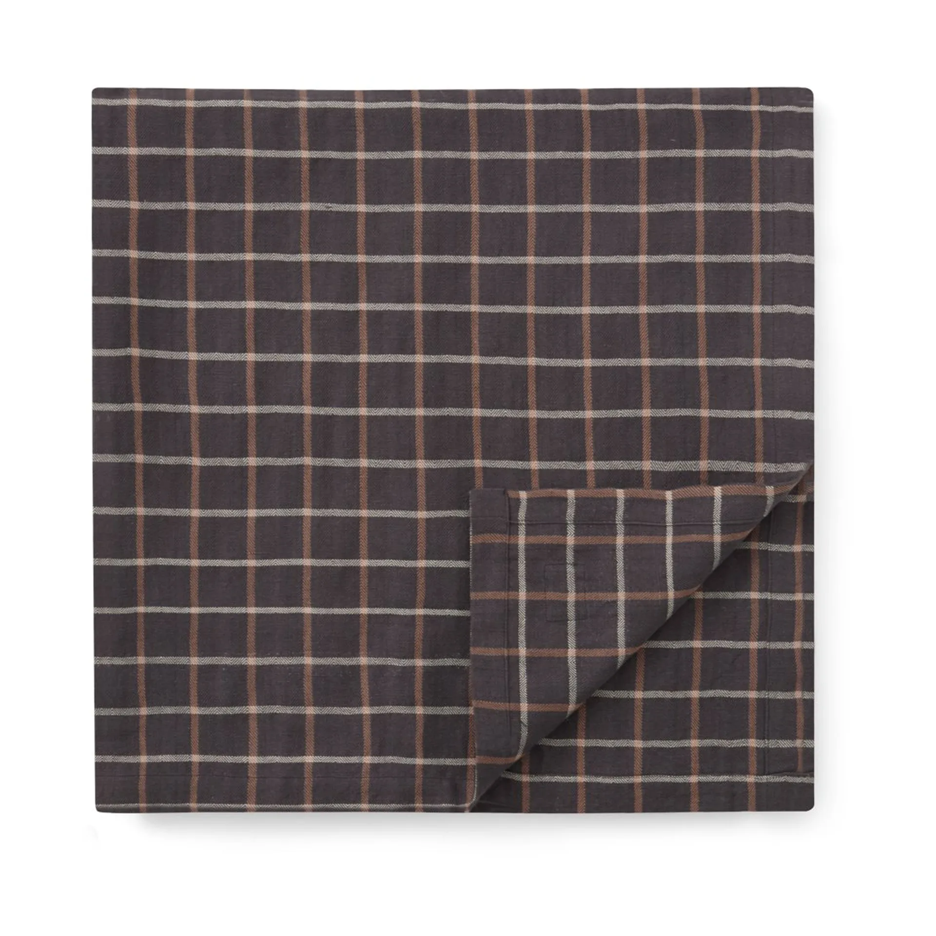 Checked Cotton Linen tafelkleed 150x250 cm, Dark gray-beige Lexington