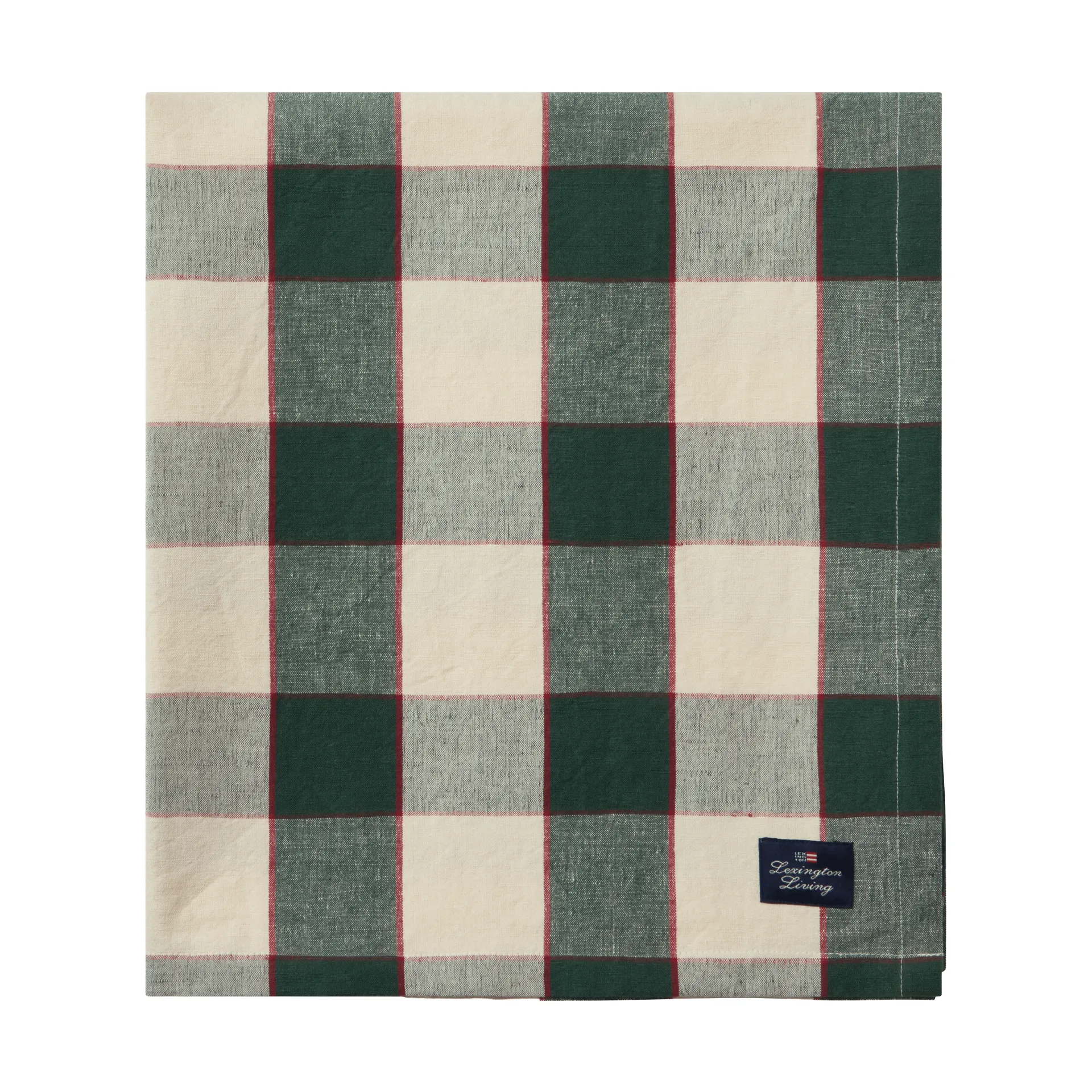Checked Cotton Linen tafelkleed 150x250 cm, Green-light beige-red Lexington