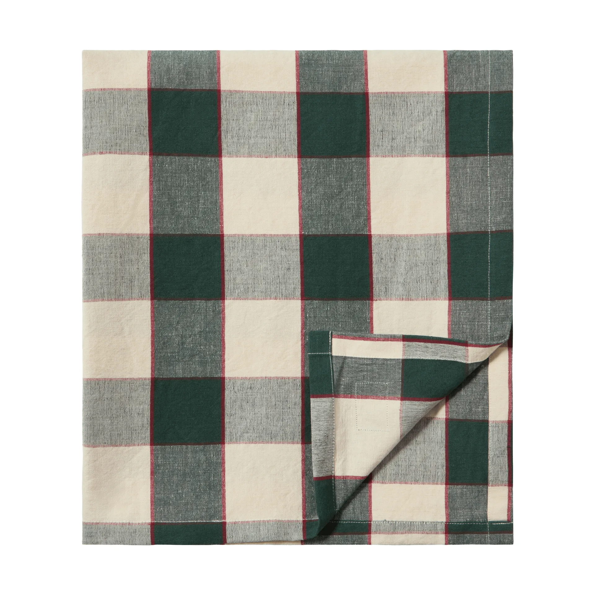 Checked Cotton Linen tafelkleed 150x350 cm, Green-light beige-red Lexington