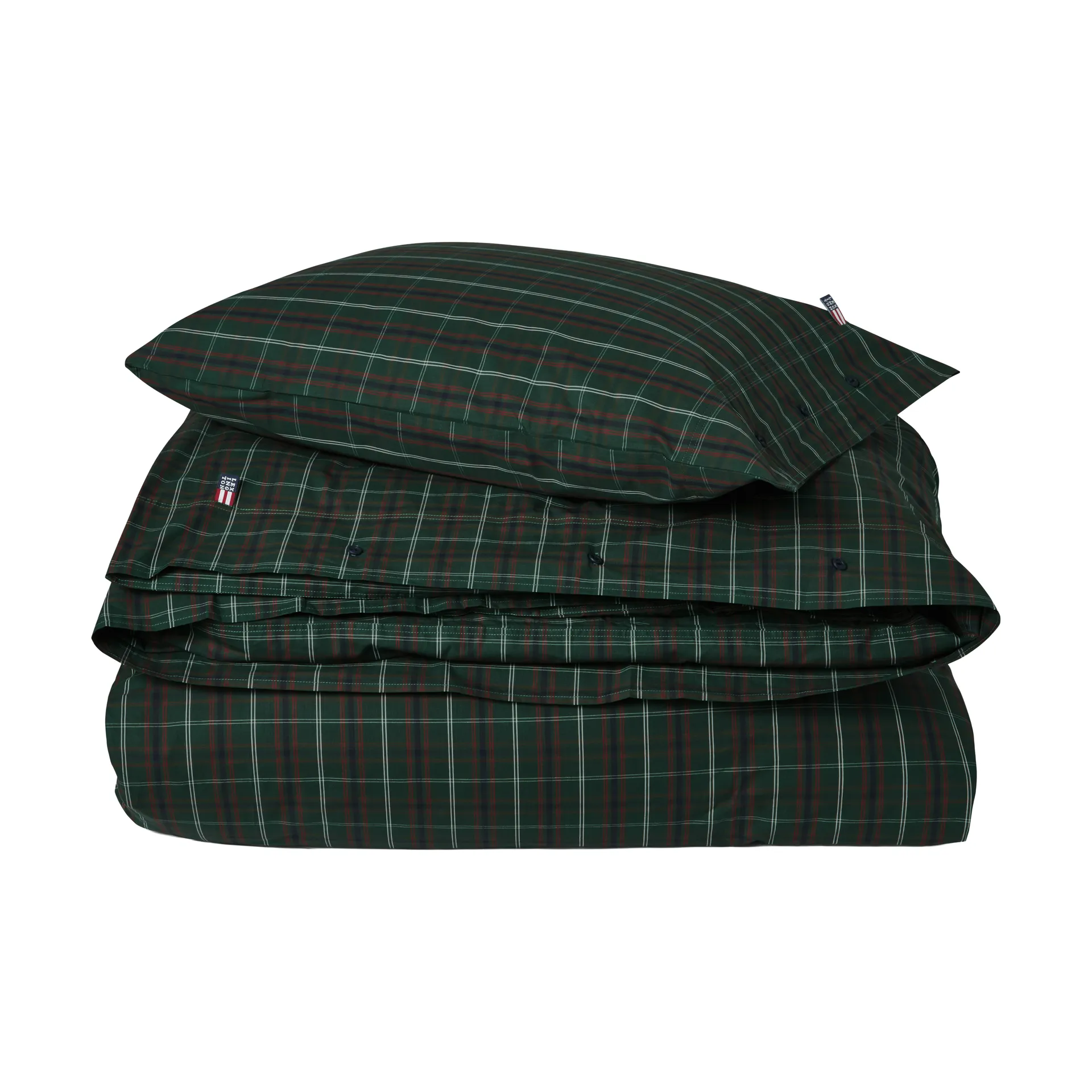 Checked cotton percale dekbedovertrekset, Green-navy, 2 st 50x60 cm/1 st 220x220 cm Lexington