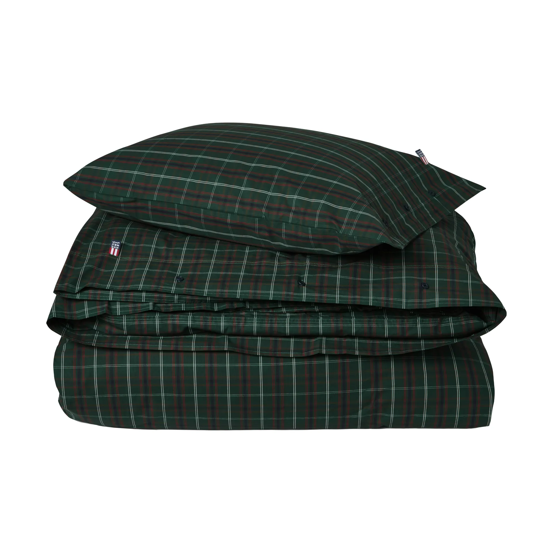 Checked cotton percale dekbedovertrekset, Green-navy, 50x60 cm/150x210 cm Lexington