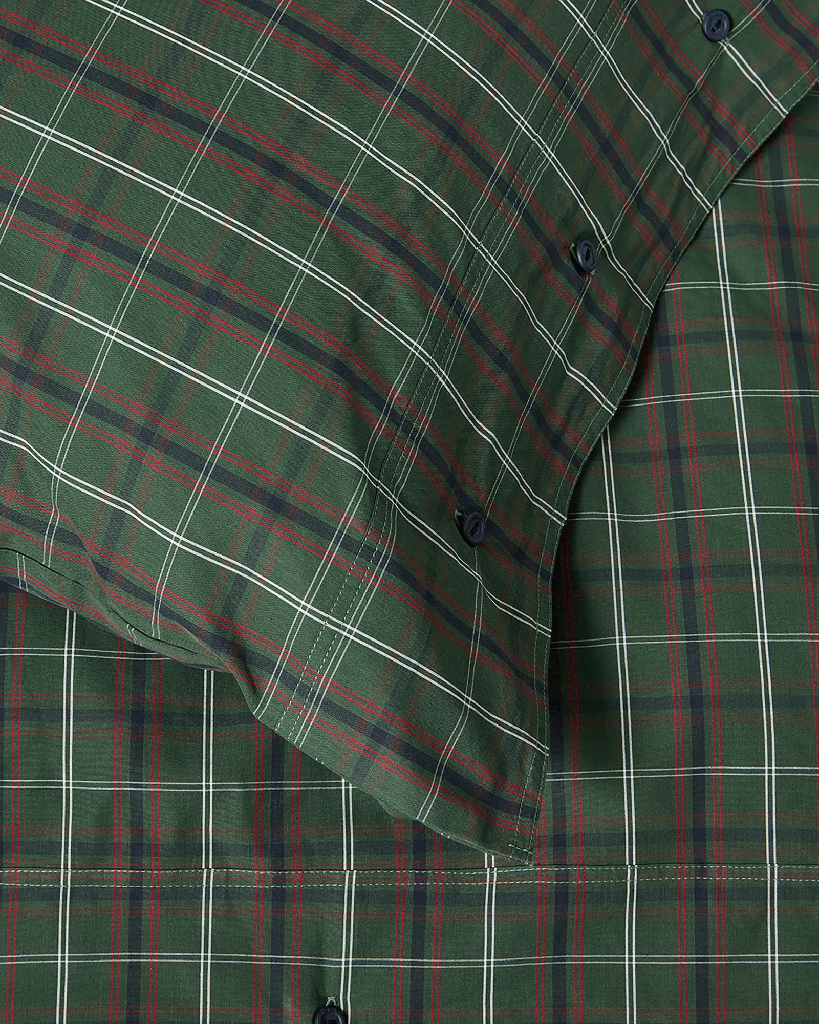 Checked cotton percale dekbedovertrekset, Green-navy, 50x60 cm/150x210 cm Lexington