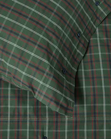 Checked cotton percale dekbedovertrekset - Green-navy, 50x60 cm/150x210 cm - Lexington