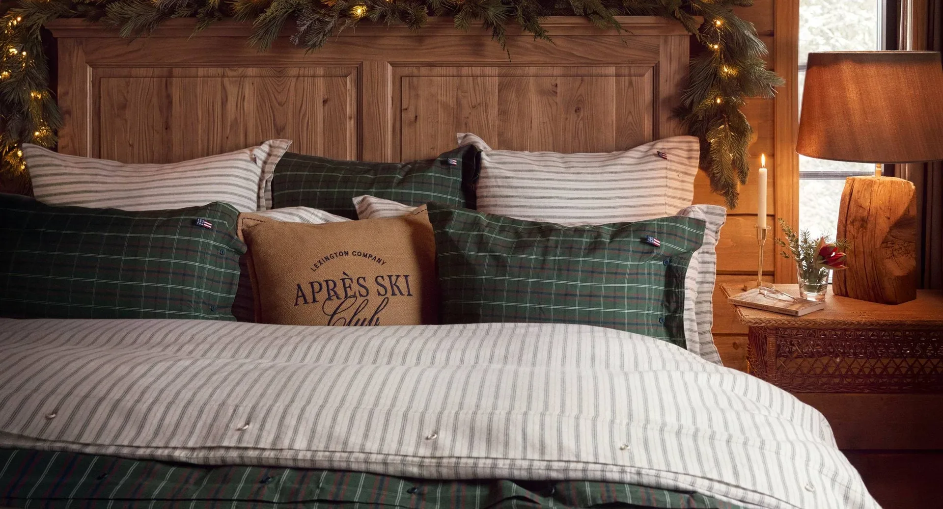 Checked cotton percale kussensloop, Green-navy, 50x60 cm Lexington