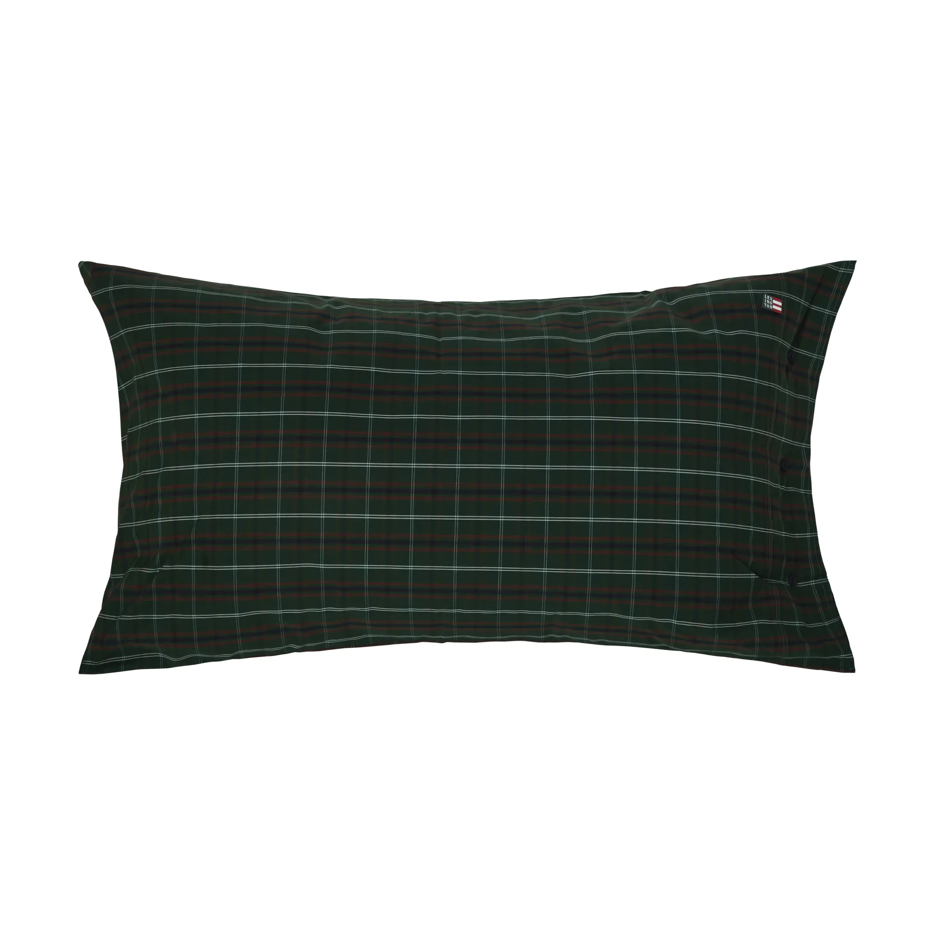 Checked cotton percale kussensloop, Green-navy, 50x90 cm Lexington