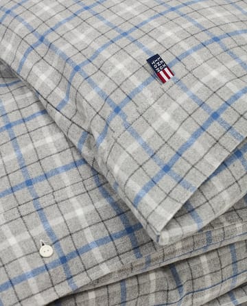 Checked dekbedovertrek katoen en flanel 220x220 cm - Gray Melange/Blue/White - Lexington