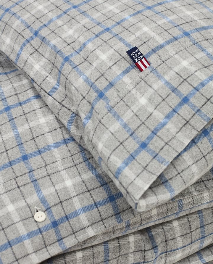 Checked dekbedovertrek katoen en flanel 220x220 cm, Gray Melange/Blue/White Lexington