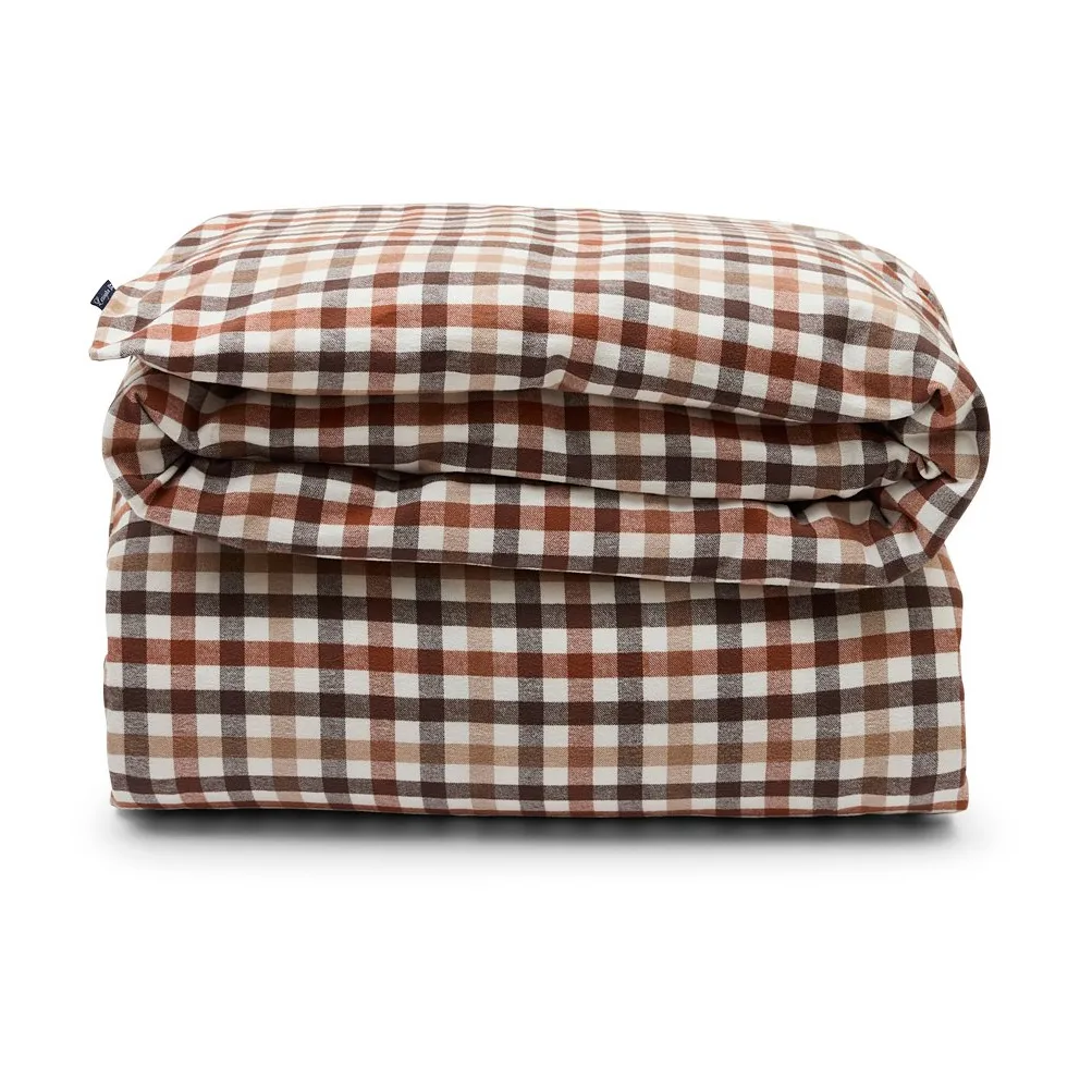 Checked dekbedovertrek katoen en flanel 220x220 cm, Rustic Brown/Off White Lexington