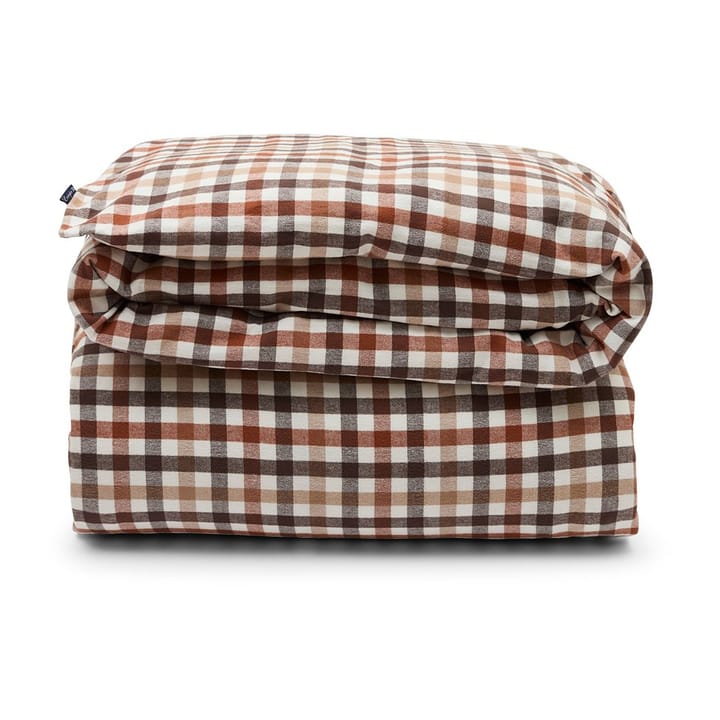 Checked dekbedovertrek katoen en flanel 220x220 cm - Rustic Brown/Off White - Lexington