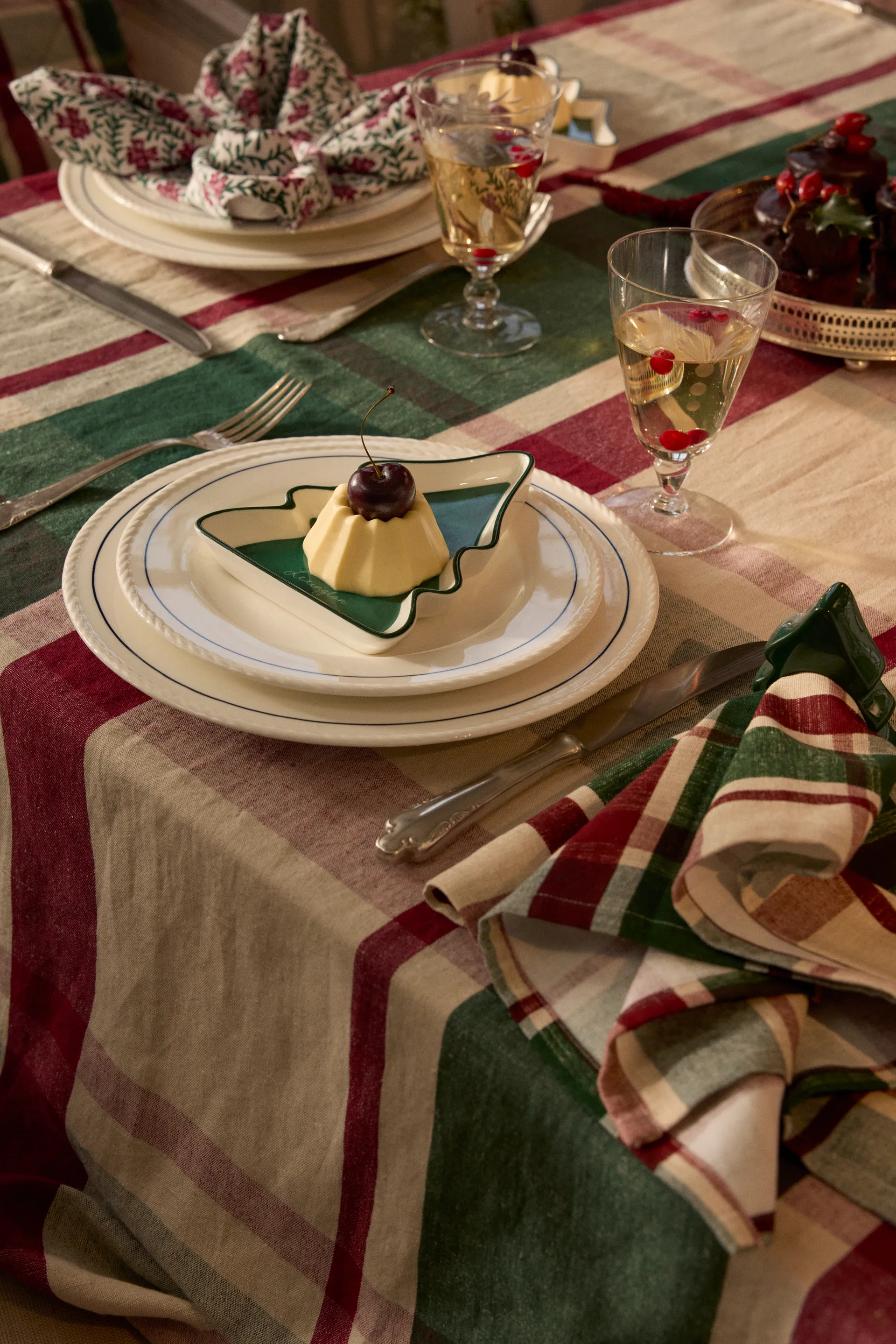 Checked ekologisch katoen loop 50x150 cm, Green-red-beige Lexington