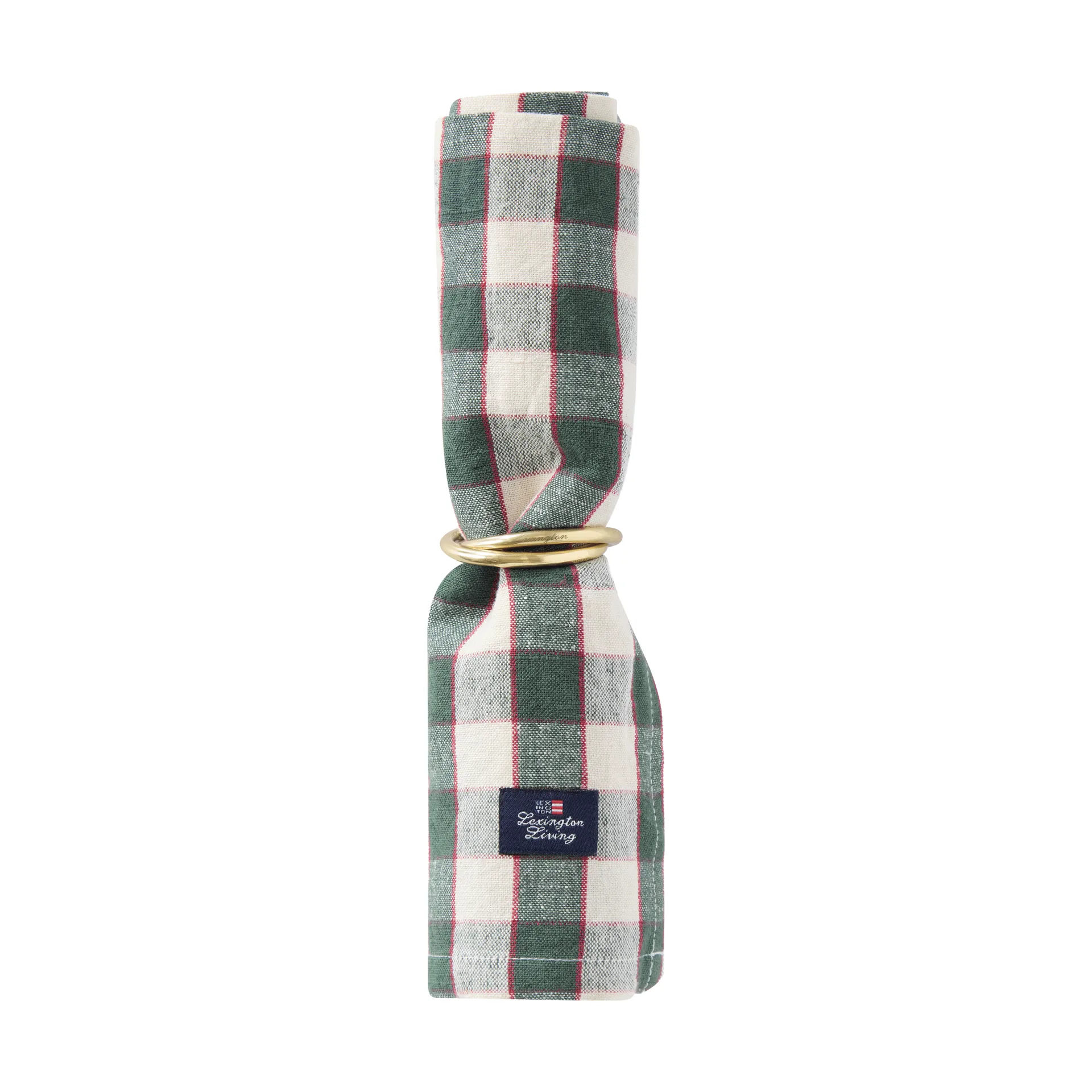 Checked Linen/Cotton stoffen servet 50x50 cm, Green-light beige-red Lexington