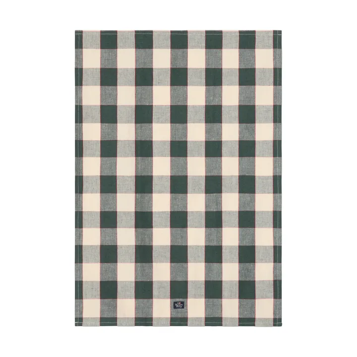 Checked linnen/katoen keukendoek 50x70 cm - Green-light beige-red - Lexington