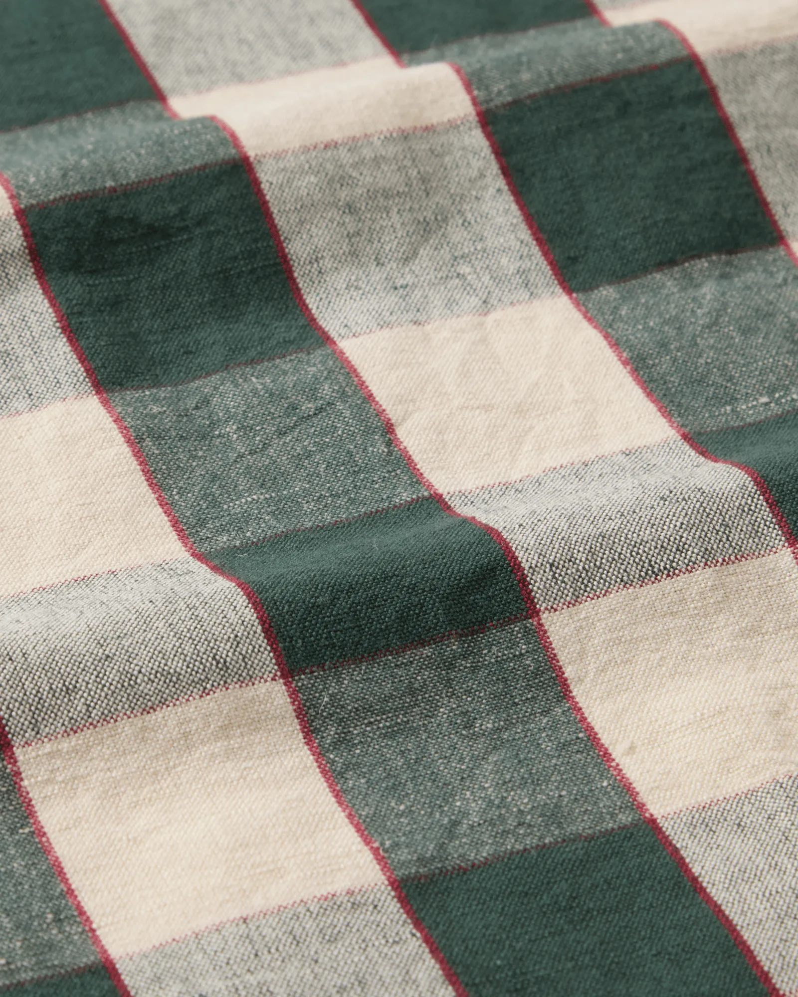 Checked linnen/katoen keukendoek 50x70 cm, Green-light beige-red Lexington