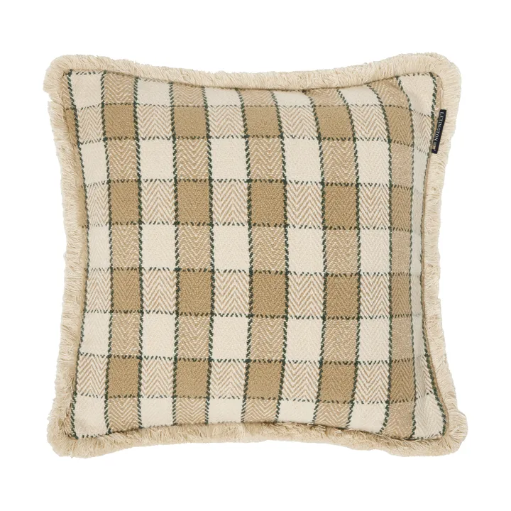 Checked organic cotton fringe kussenhoes - Beige-light beige-green - Lexington