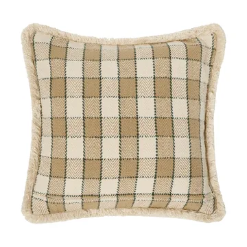 Checked organic cotton fringe kussenhoes - Beige-light beige-green - Lexington
