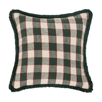 Checked organic cotton fringe kussenhoes - Green-light beige-red - Lexington