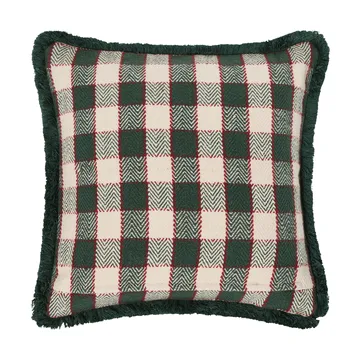 Checked organic cotton fringe kussenhoes - Green-light beige-red - Lexington