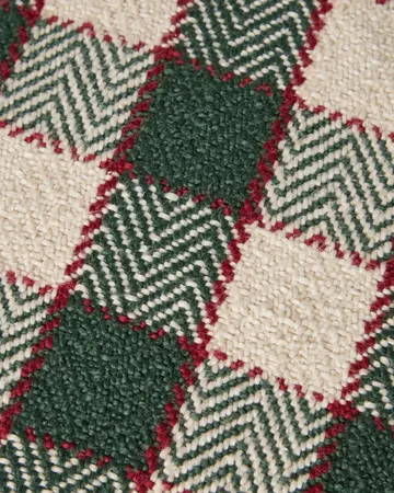 Checked organic cotton fringe kussenhoes - Green-light beige-red - Lexington