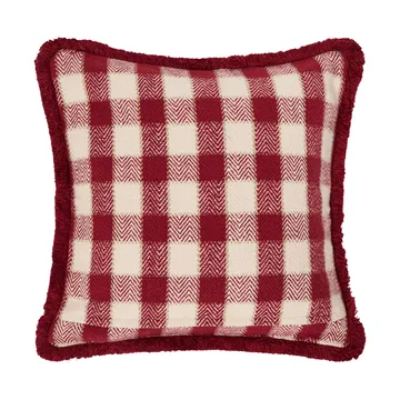 Checked organic cotton fringe kussenhoes - Red-light beige-beige - Lexington