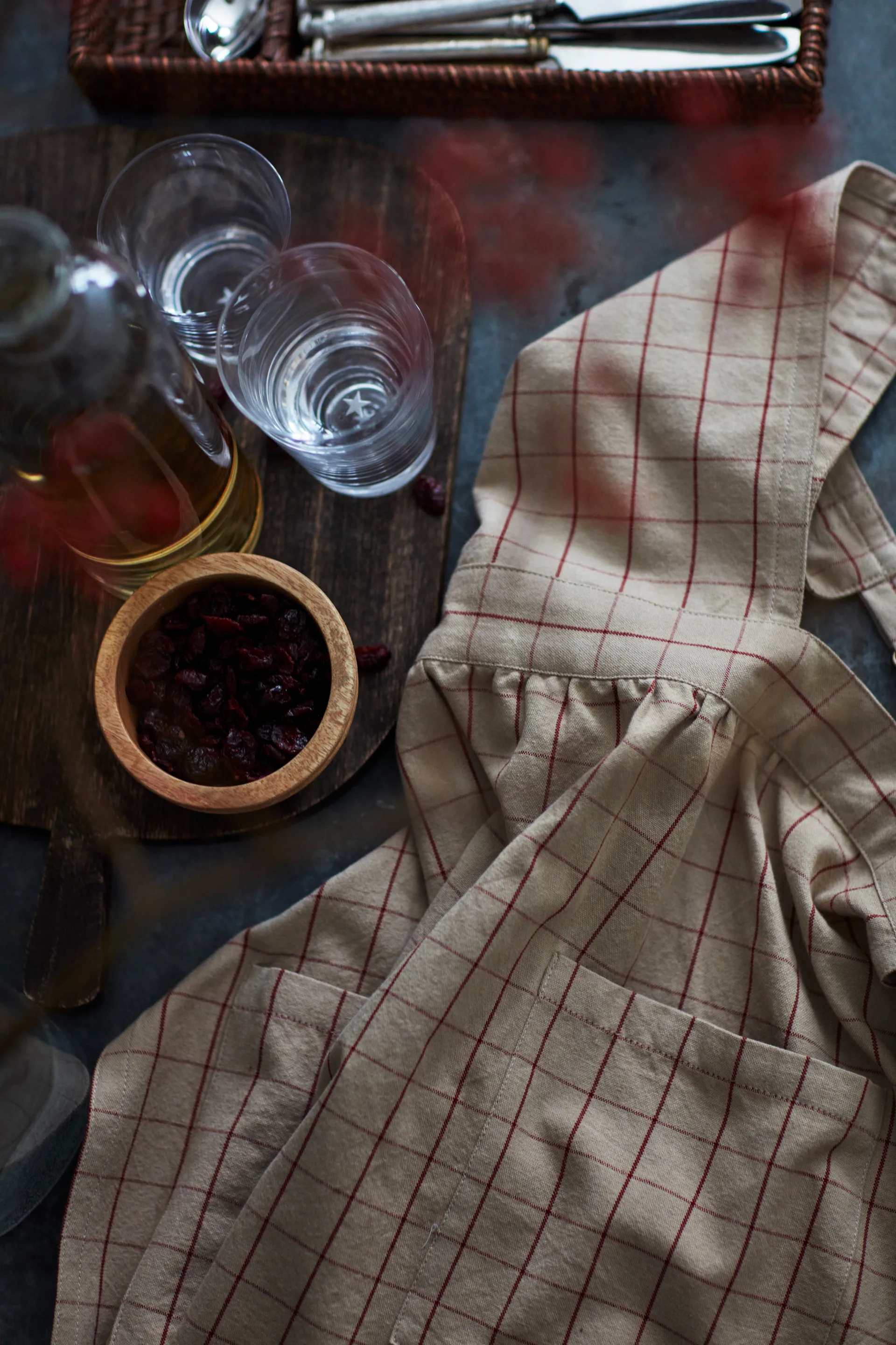 Checked Organic Cotton Oxford schort, Beige-red Lexington