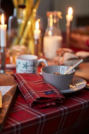 Checked Organic Cotton Oxford tafelkleed 180x180 cm - Red-beige-green - Lexington