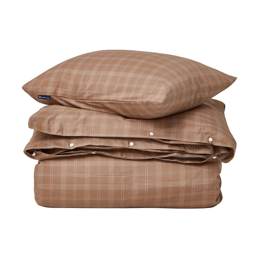 Checked Pin Point Oxford dekbedovertrek 220x220 cm, Brown Lexington