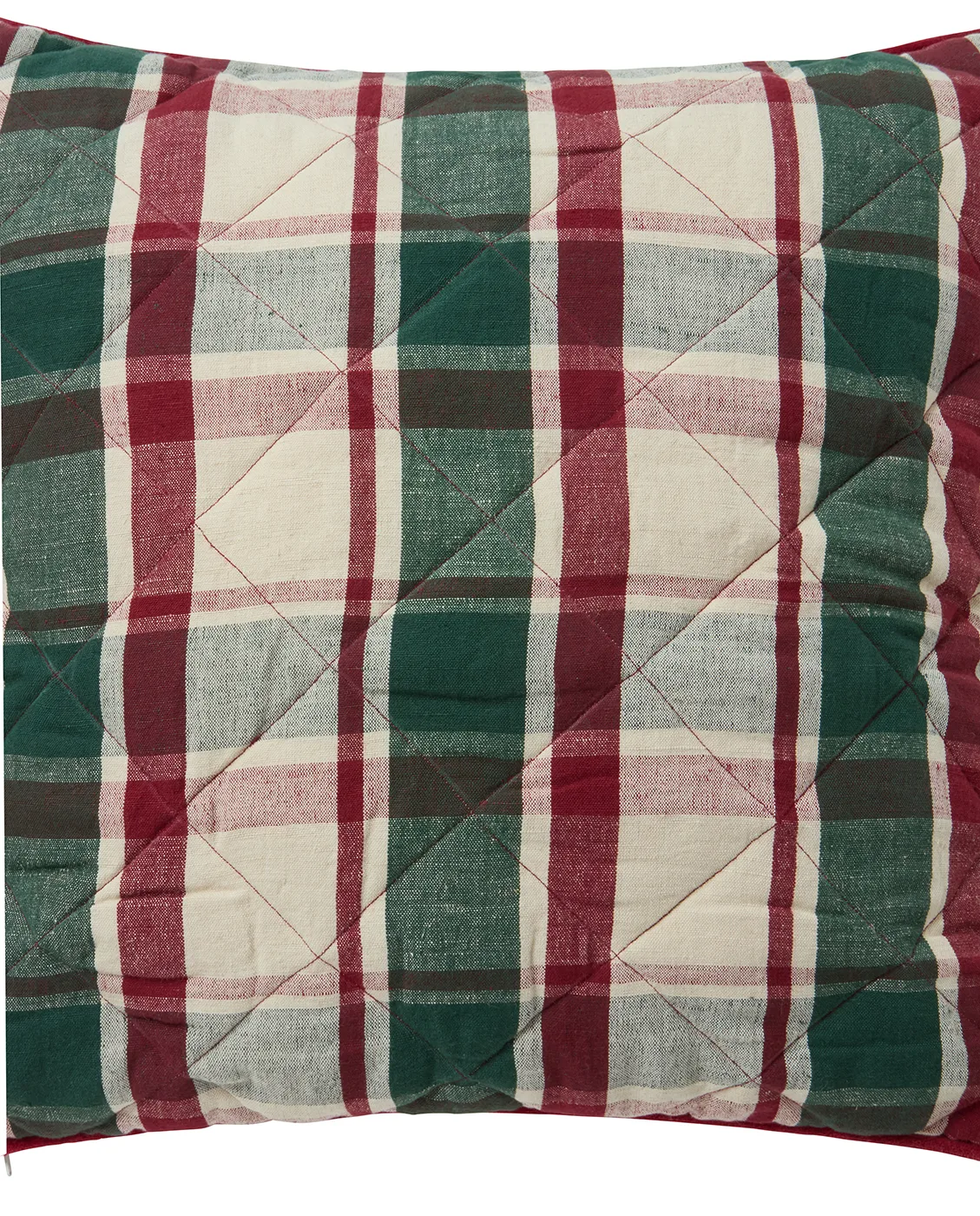 Checked quilted linnen/katoenen kussenhoes 50x50 cm, Green-red-beige Lexington