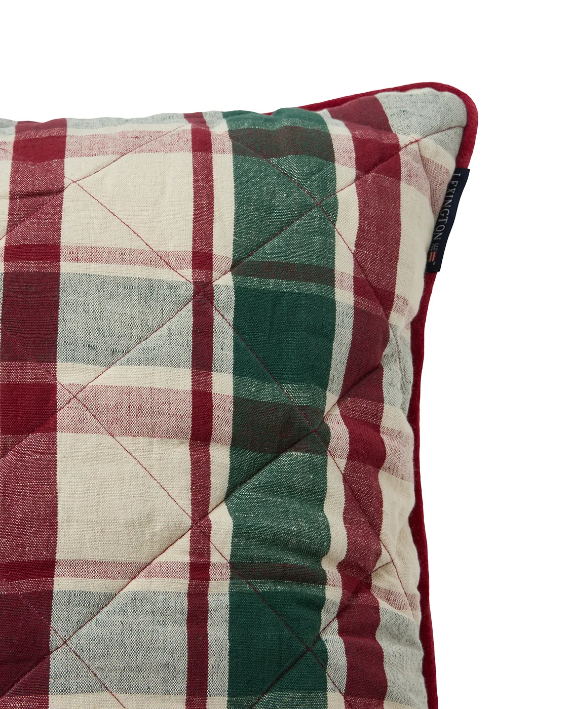 Checked quilted linnen/katoenen kussenhoes 50x50 cm, Green-red-beige Lexington