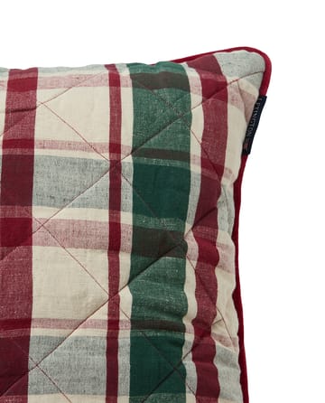 Checked quilted linnen/katoenen kussenhoes 50x50 cm - Green-red-beige - Lexington