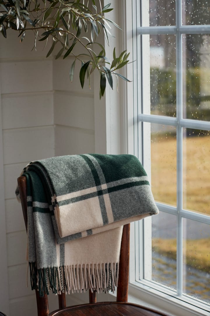 Checked Recycled wollen plaid 130x170 cm, Green-beige Lexington