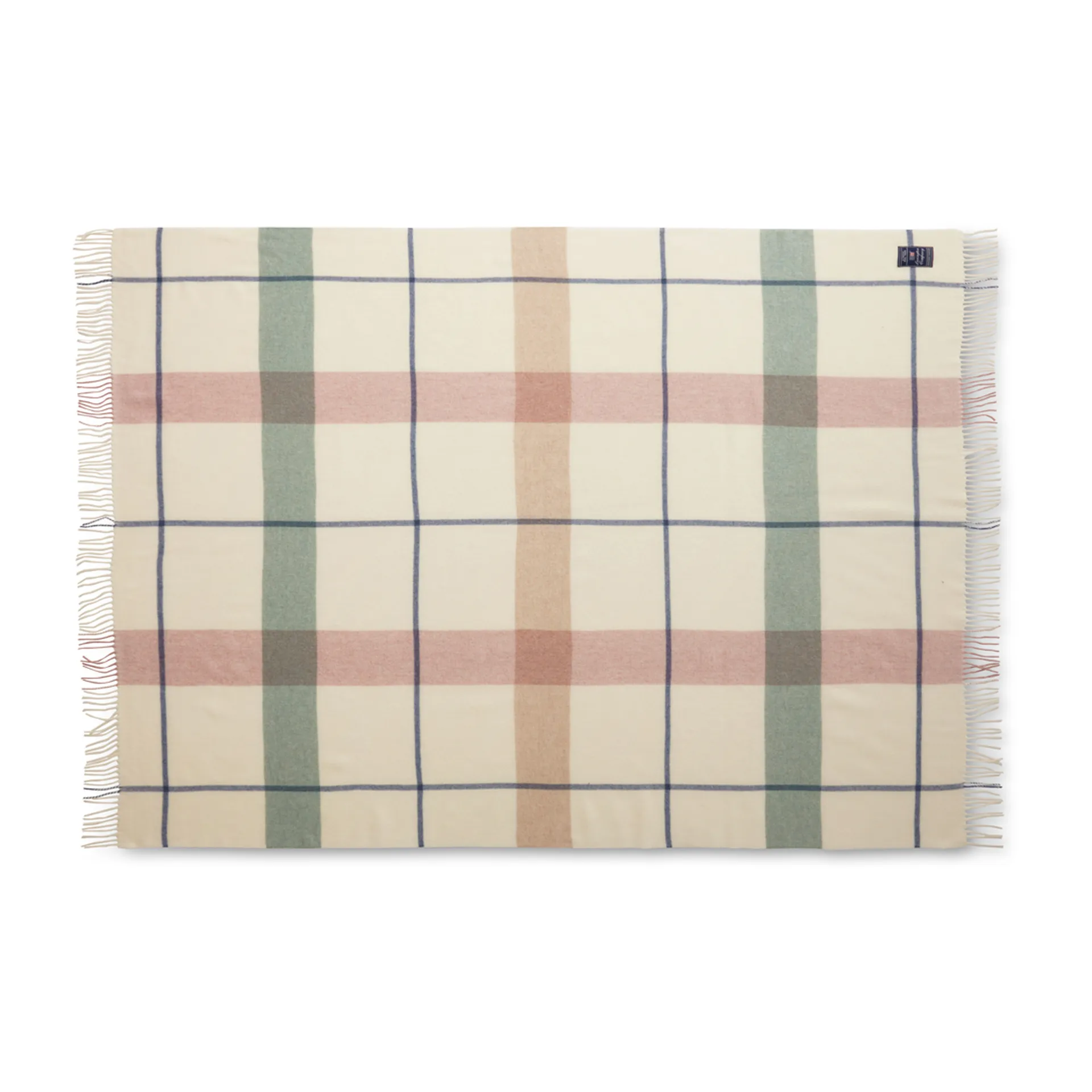 Checked Recycled wollen plaid 130x170 cm, Offwhite-groen-roze Lexington