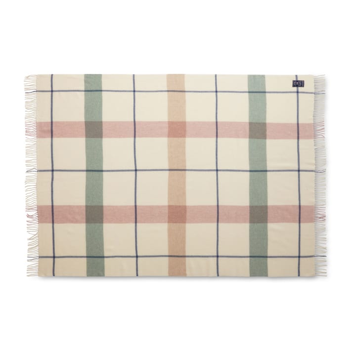 Checked Recycled wollen plaid 130x170 cm, Offwhite-groen-roze Lexington