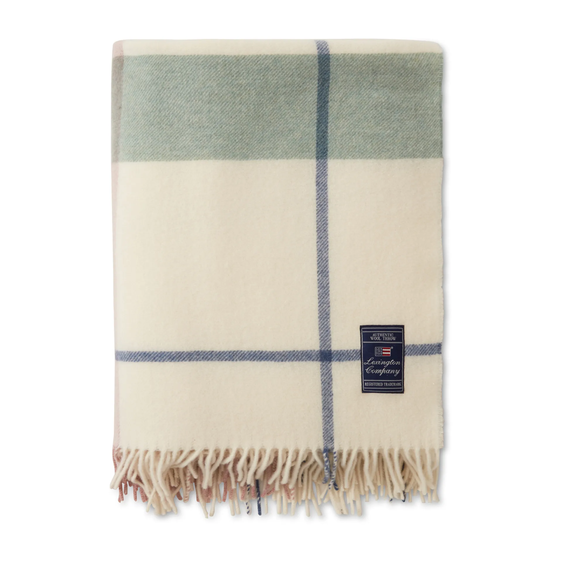Checked Recycled wollen plaid 130x170 cm, Offwhite-groen-roze Lexington