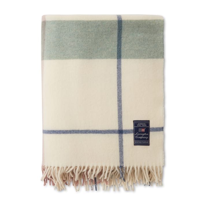 Checked Recycled wollen plaid 130x170 cm, Offwhite-groen-roze Lexington