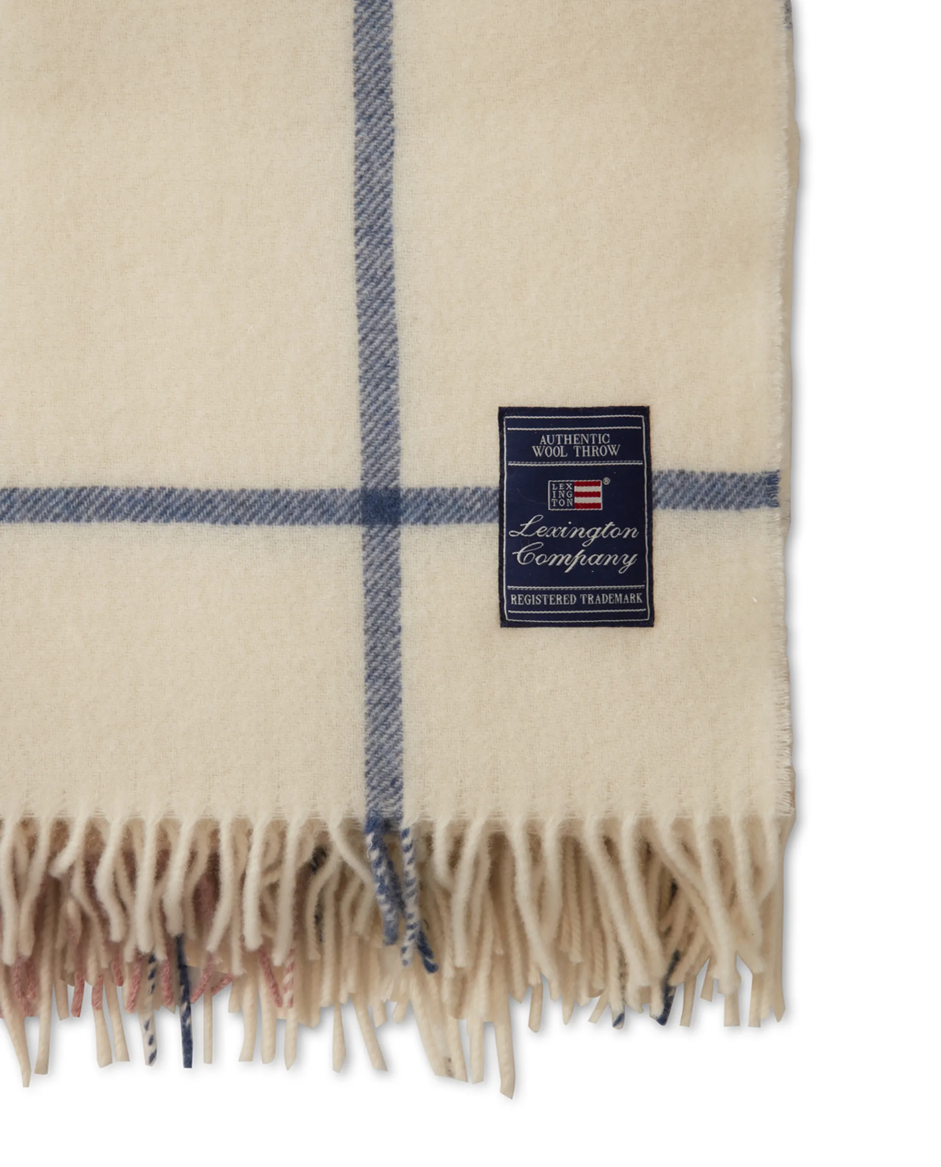 Checked Recycled wollen plaid 130x170 cm, Offwhite-groen-roze Lexington