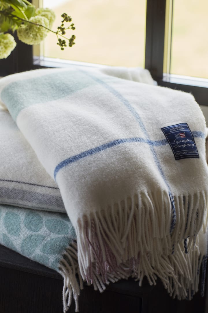 Checked Recycled wollen plaid 130x170 cm, Offwhite-groen-roze Lexington